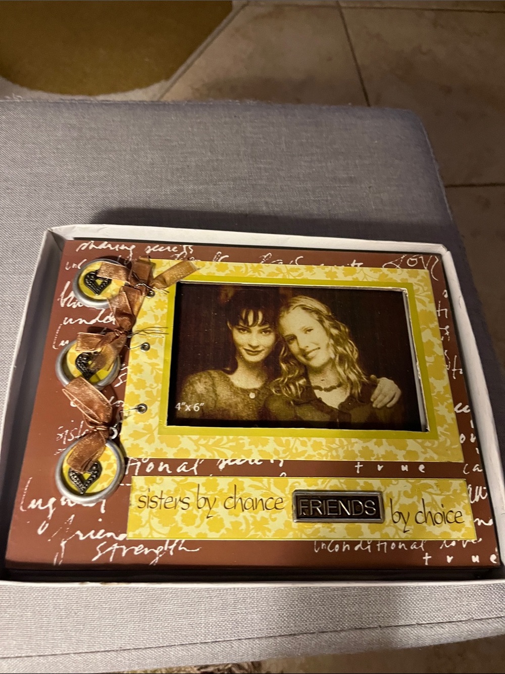 Sisters by Chance Decorative Photo Frame in Yellow and Brown-NWT
